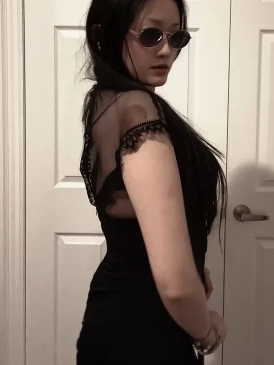 Rare gothic black lace Jessica Mcclintock maxi dress - Picture 3 of 7